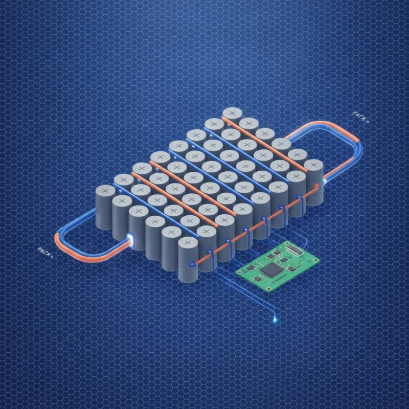 Technical schematic drawing of a 10S4P 18650 battery pack layout