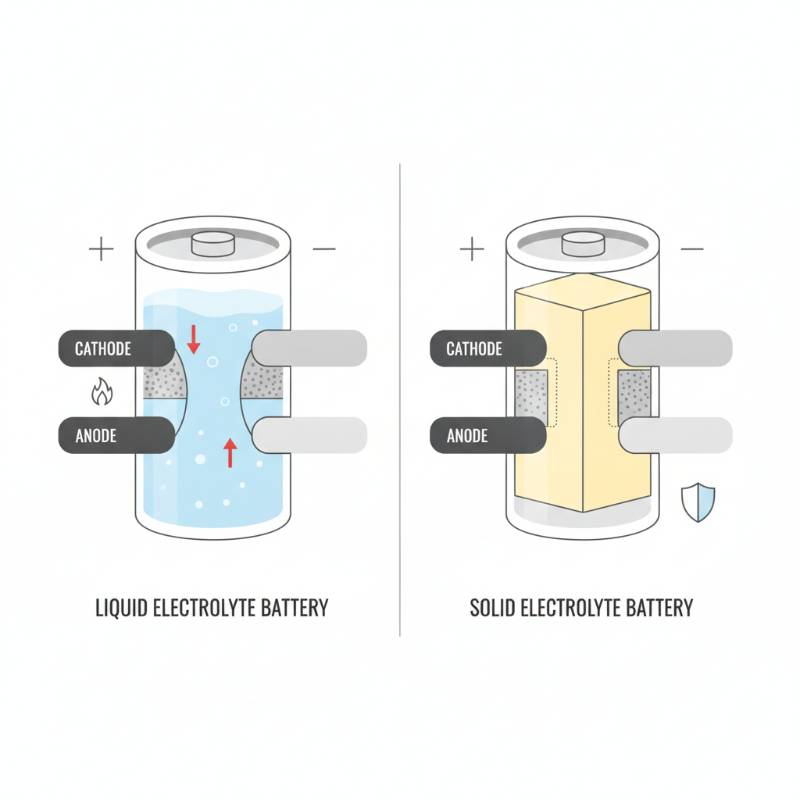Comparison diagram of liquid vs solid electrolyte battery cells