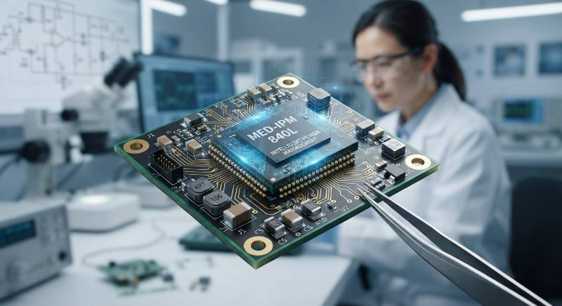 3D render of an intelligent power management chip for medical devices