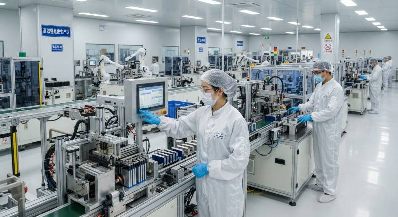 High-tech battery manufacturing cleanroom in China