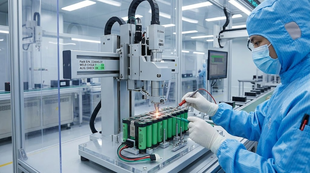 Medical device lithium battery pack assembly close up