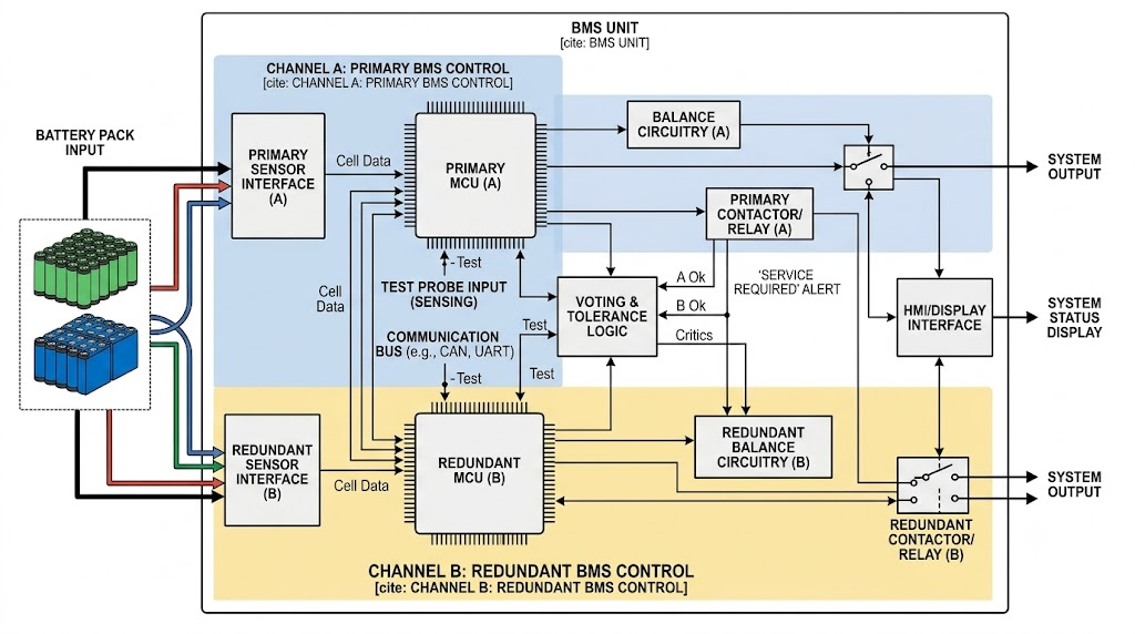 BMS block diagram showing redundant safety circuits