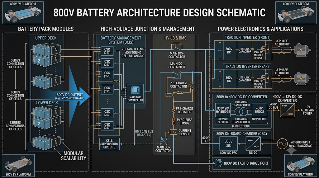 800V battery architecture design schematic