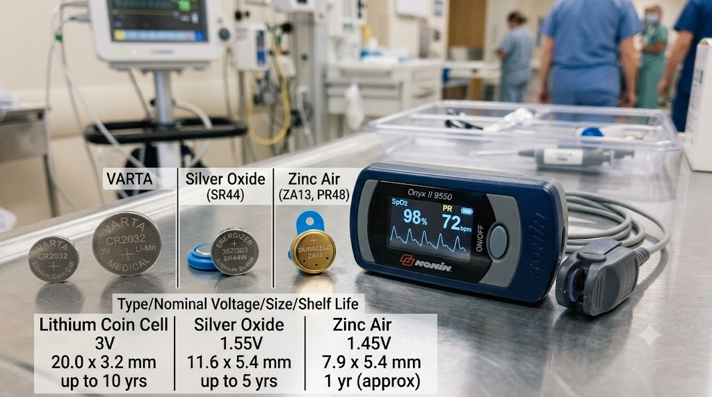 Comparison of silver oxide lithium coin and zinc air battery cells
