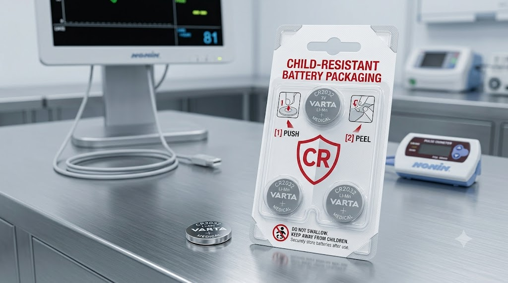 Child resistant battery packaging design