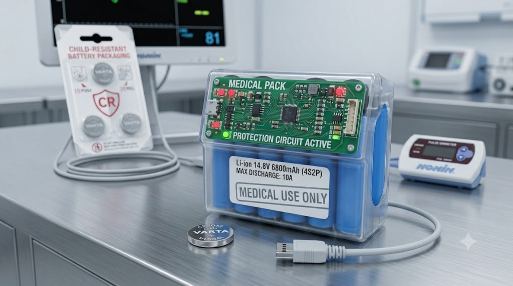 Custom medical battery pack with protection circuit board.
