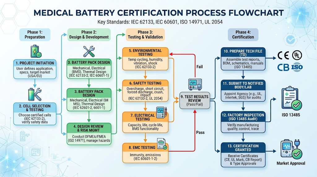 Medical battery certification process flowchart