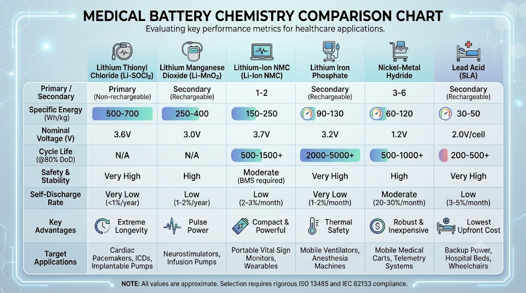 Medical battery chemistry comparison chart