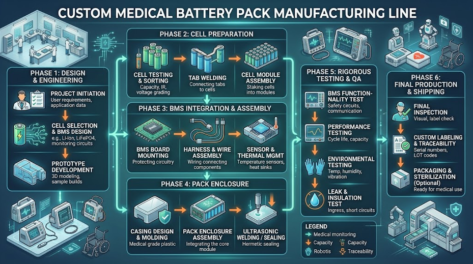 Custom medical battery pack manufacturing line