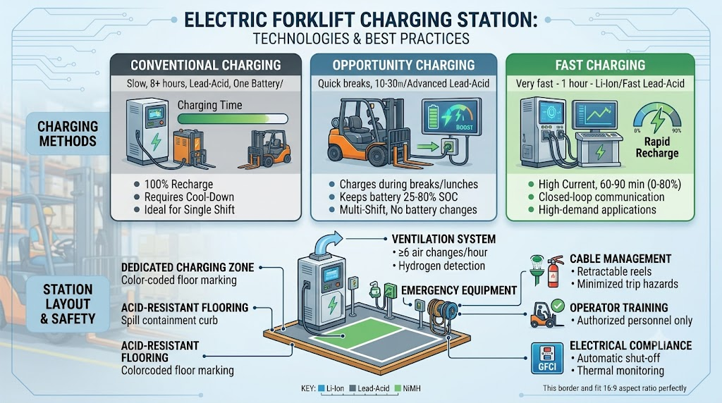 Electric forklift charging station