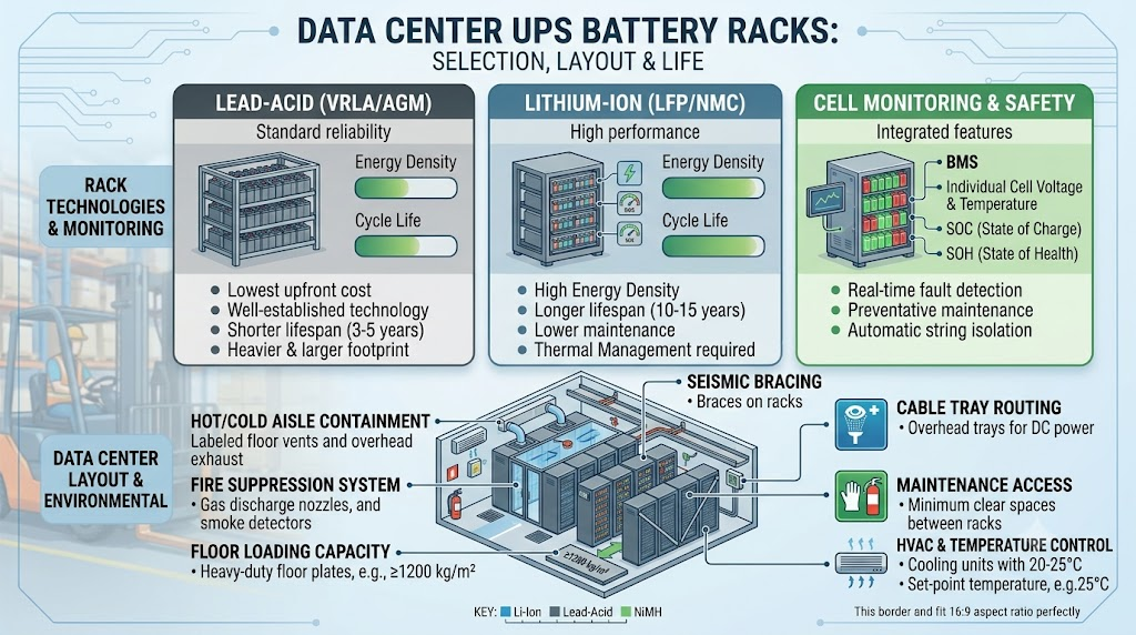 Data center UPS battery racks