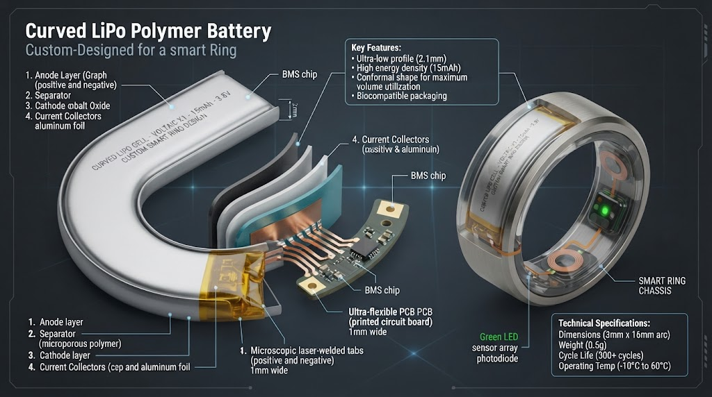 curved lithium polymer battery for smart ring