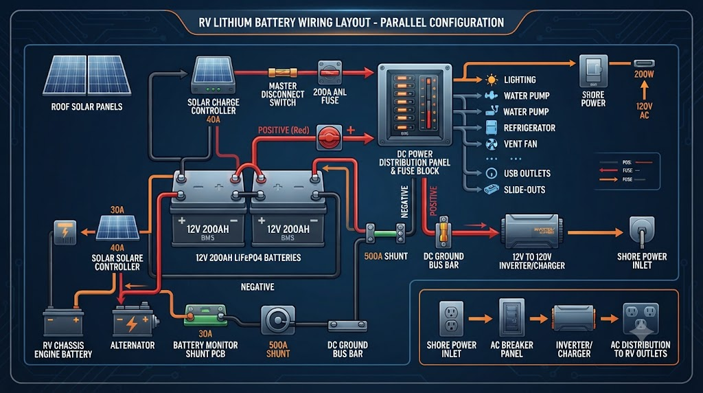 RV lithium battery wiring layout