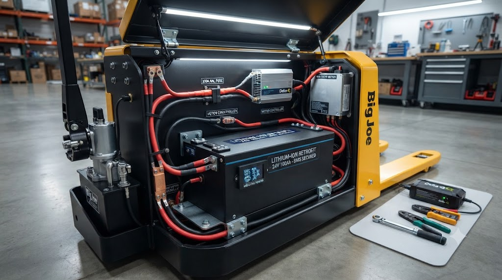 Electric pallet jack lithium battery retrofit