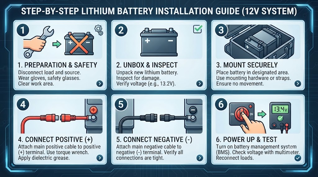 Step-by-step lithium battery install manual visual