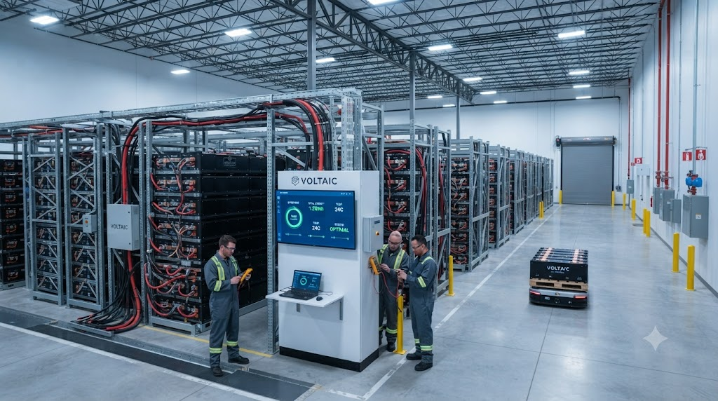 Industrial battery pack storage facility