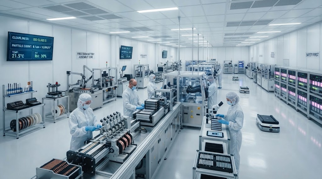 Precision battery manufacturing cleanroom environment