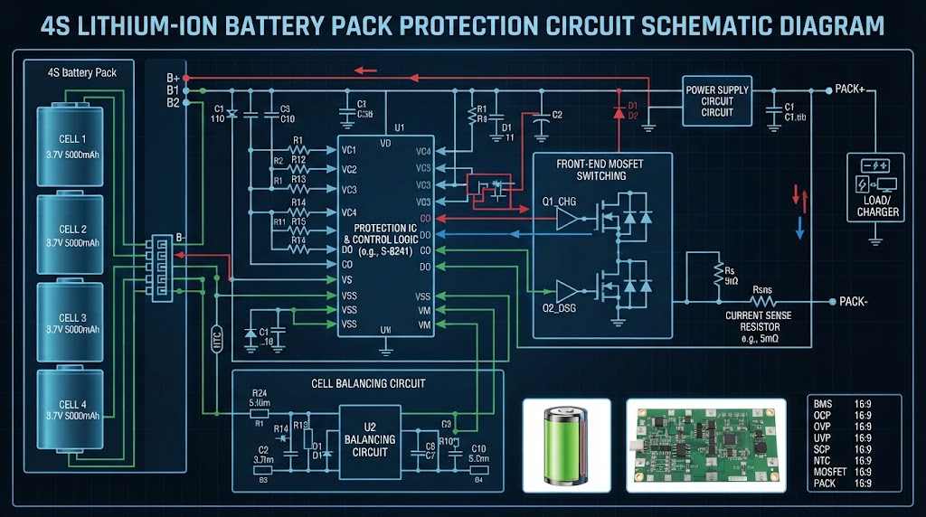 Battery protection circuit schematic diagram