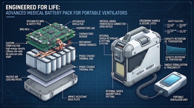 Medical battery pack engineering for portable ventilators