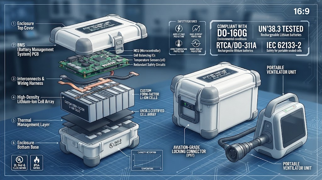 Aviation compliant lithium battery for medical devices
