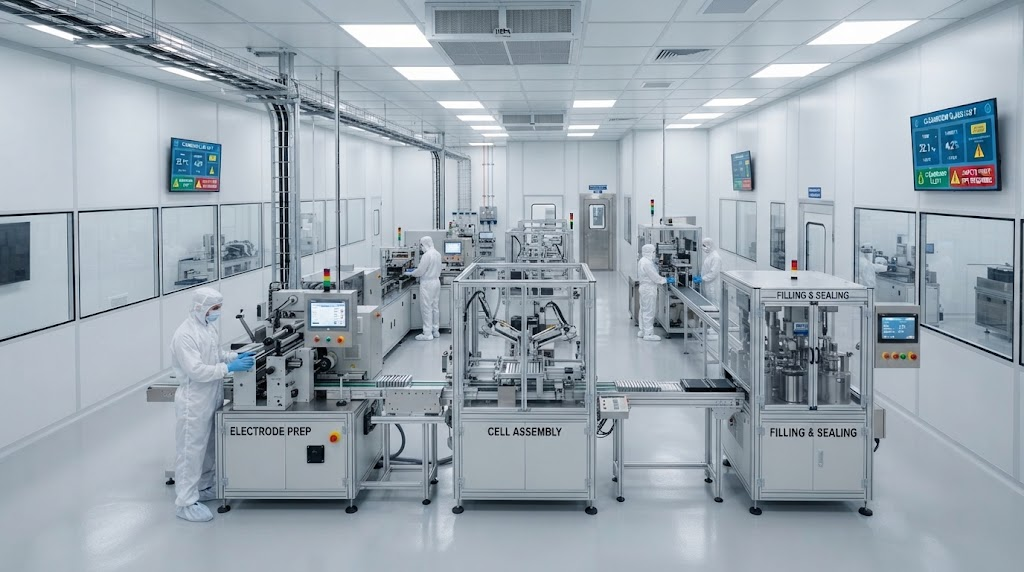 Battery manufacturing facility cleanroom