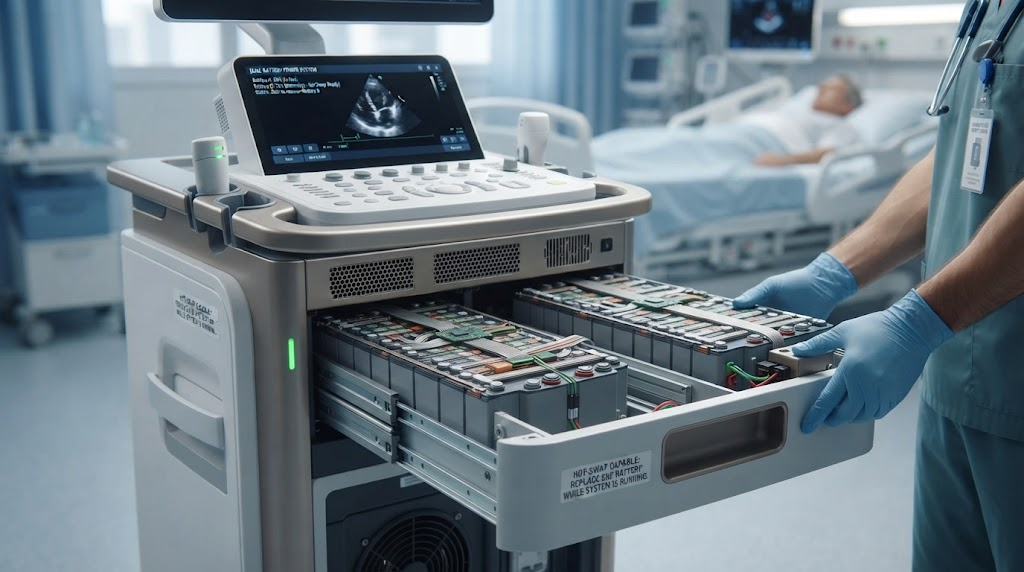 Dual battery hot swap system in hospital equipment