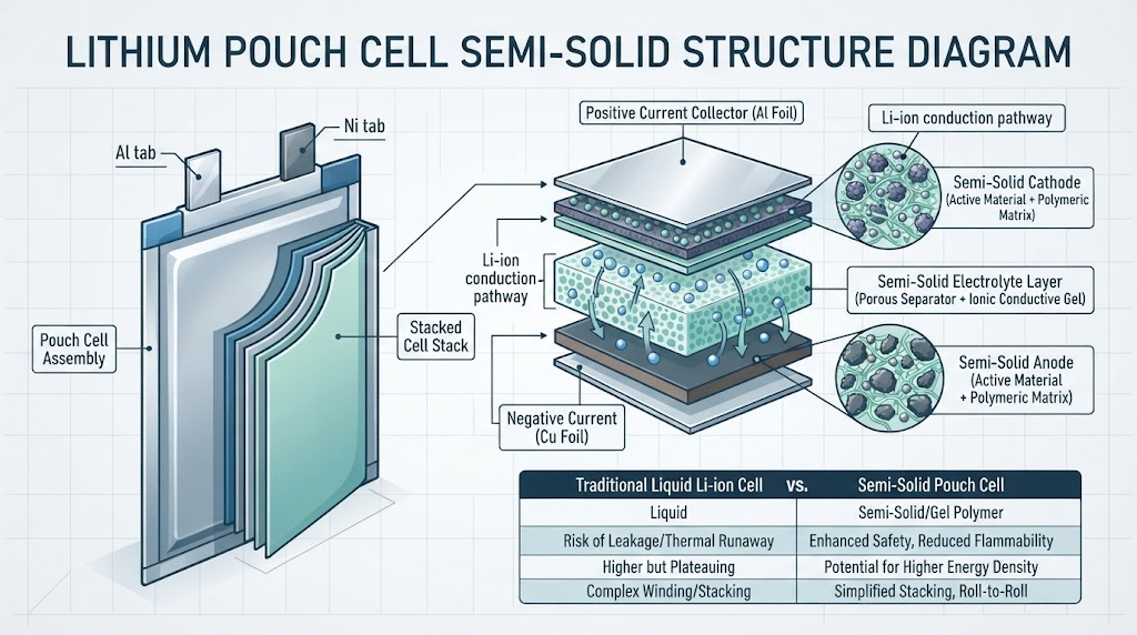 lithium pouch cell semi-solid structure diagram