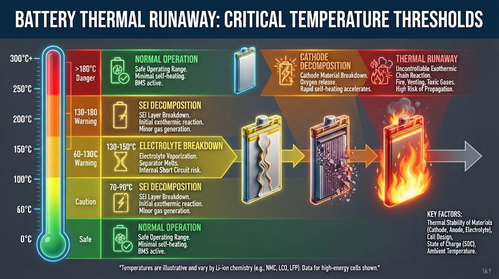 Battery thermal runaway temperature threshold chart