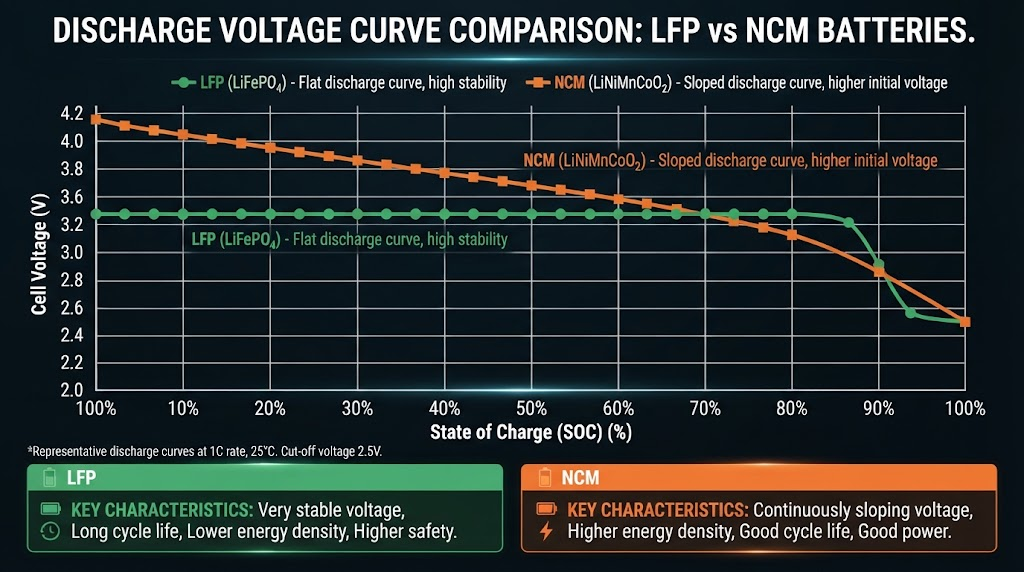 Battery voltage curve comparison LFP vs NCM