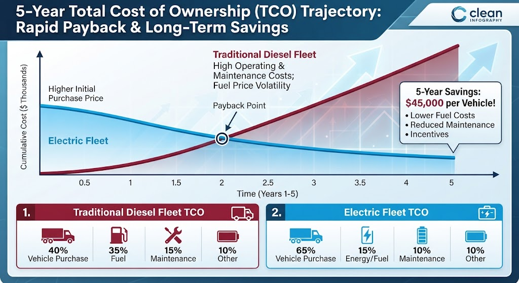 5-Year Total Cost of Ownership (TCO) trajectory demonstrating rapid payback and long-term savings.