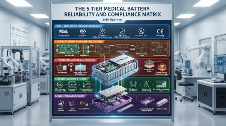 The 5-Tier Medical Battery Reliability & Compliance Matrix engineered by JHY Battery.